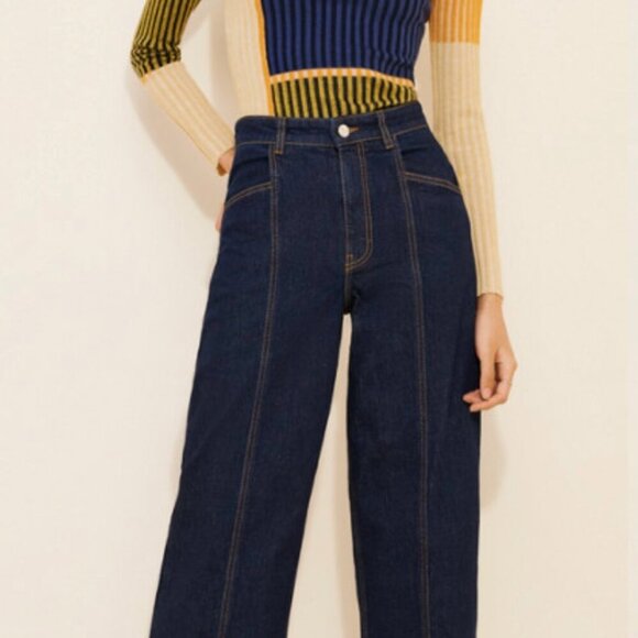 BAUM UND PFERDGARTEN Nara Wide-Leg Ankle Crop Dark Denim Jeans Sz 34 (US 2) - Picture 3 of 15